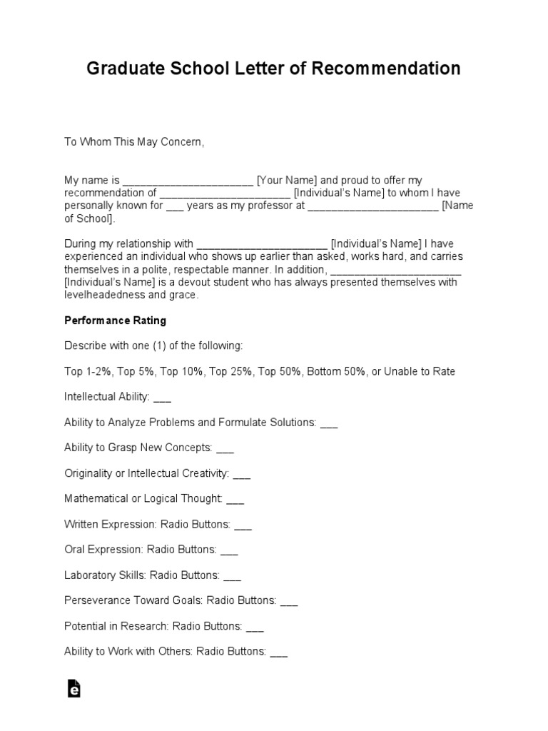 Graduate School Letter of Recommendation PDF