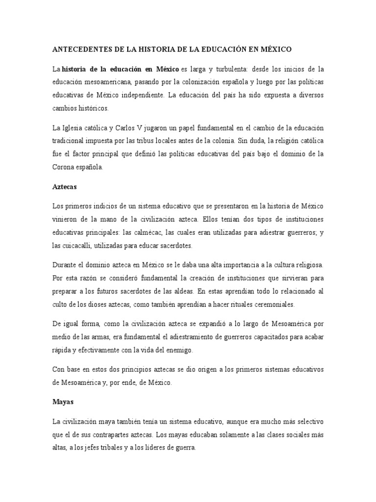 Historia de la Educación en México | PDF | México | Mesoamérica