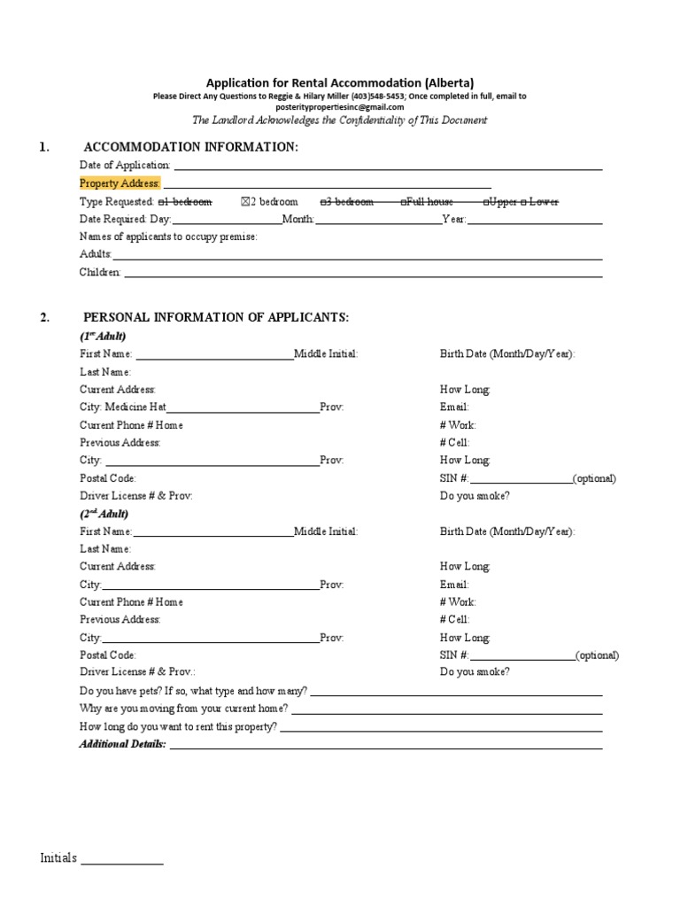 Alberta Rental Application Form | PDF | Landlord | Leasehold Estate