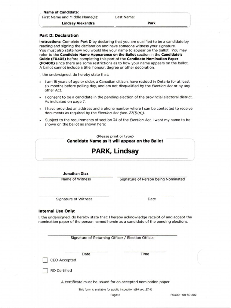 Lindsay Park Forms PDF