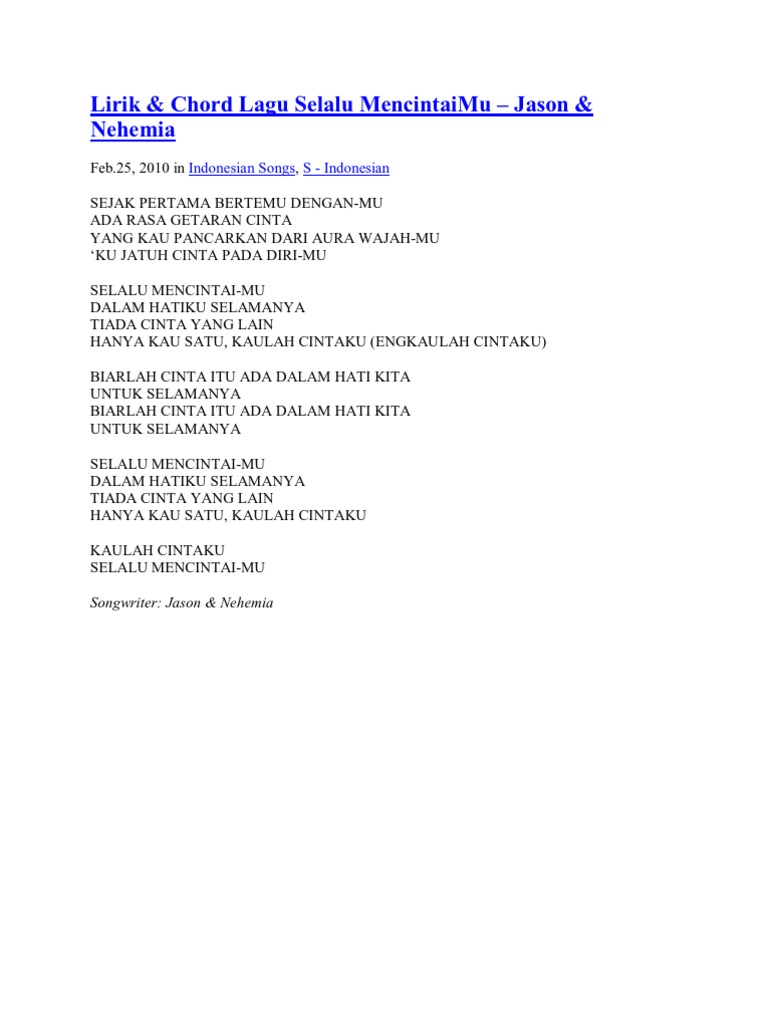 Lirik Selalu Mcintaimu Pdf