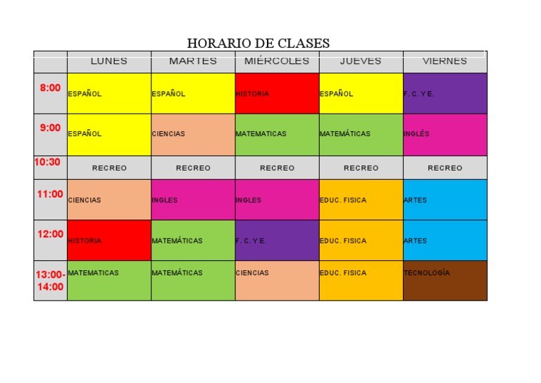Horario de Clases Tercer Grado PDF