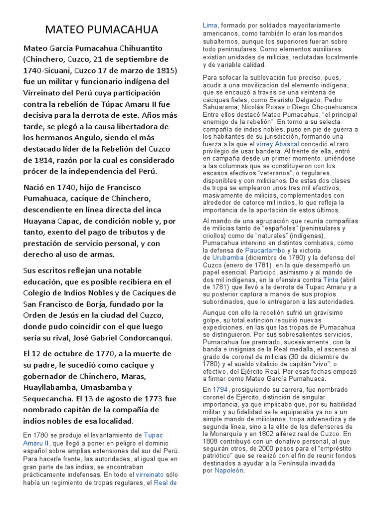 Mateo Pumacahua PDF Militar Conflictos
