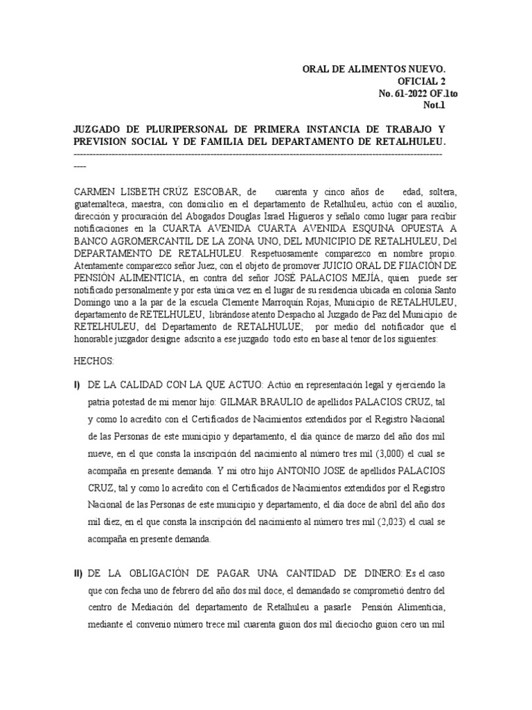 Juicio Oral de Alimentos 22 | PDF | Pensión alimenticia | Sentencia (ley)