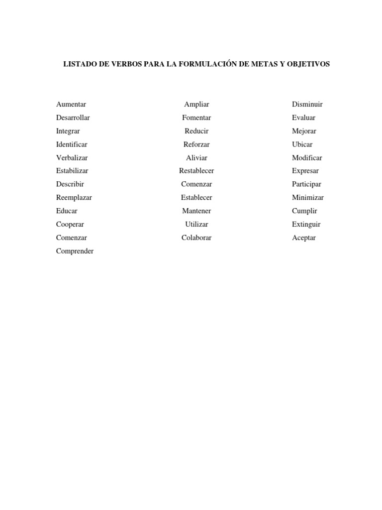 Verbos para Formulación de Metas | PDF | Crecimiento personal y profesional
