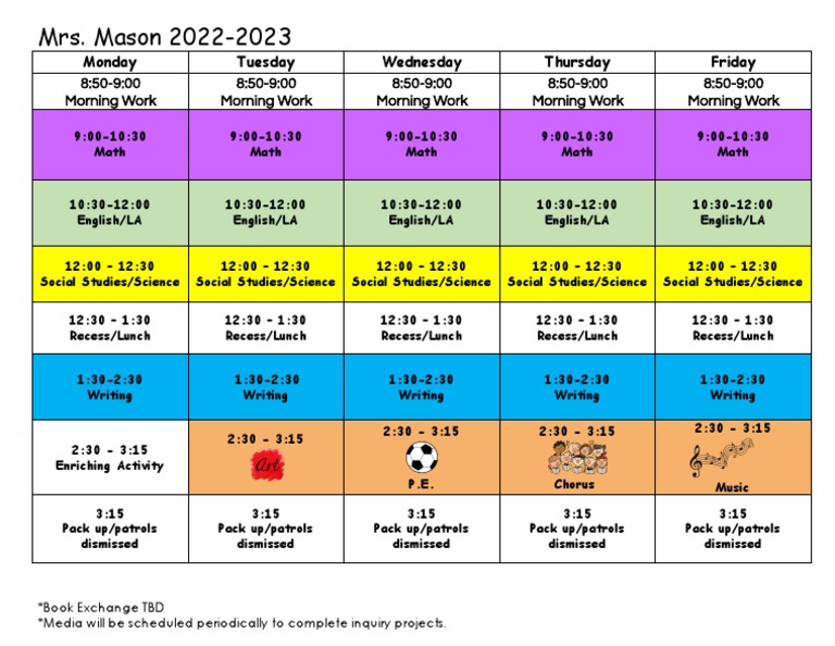 Mrs. Mason's Class Schedule 20222023 PDF