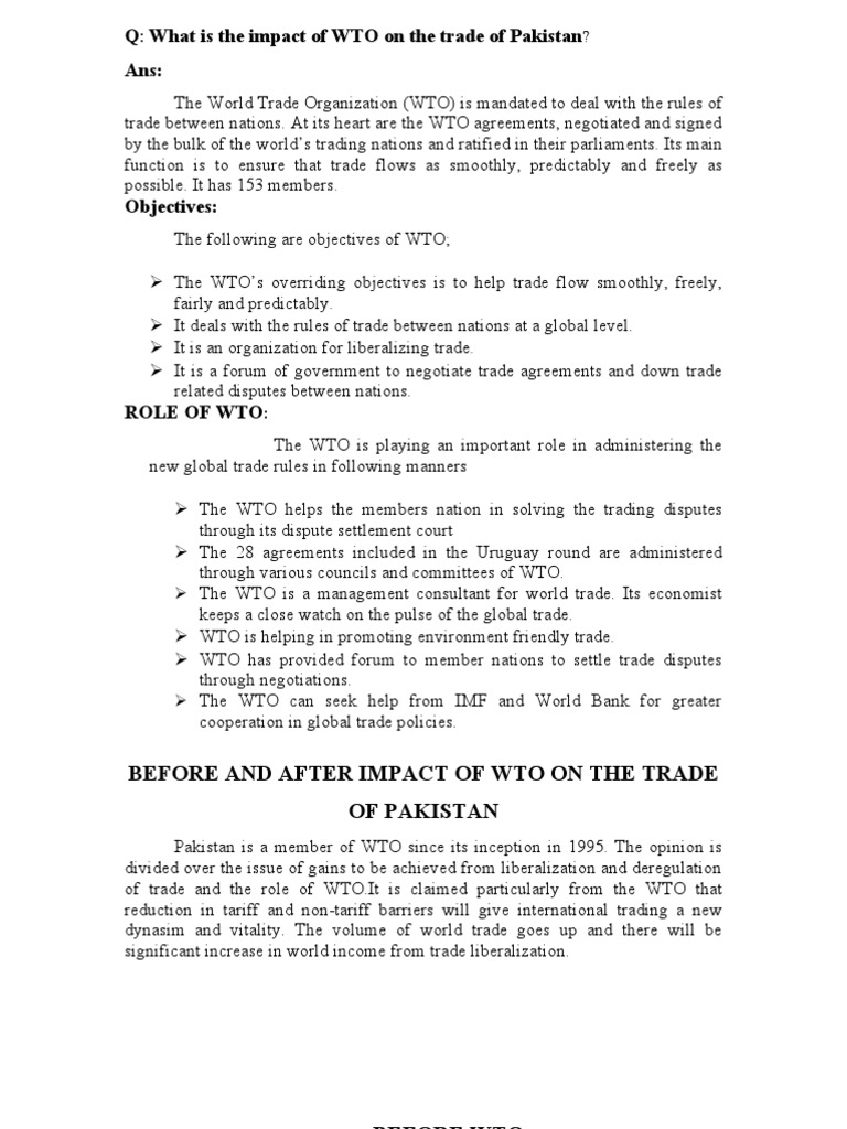 Q: What Is The Impact of WTO On The Trade of Pakistan Ans | PDF | World ...