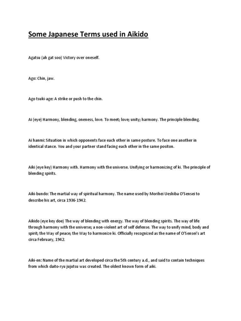 Some Japanese Terms Used in Aikido PDF Aikido East Asian Martial Arts