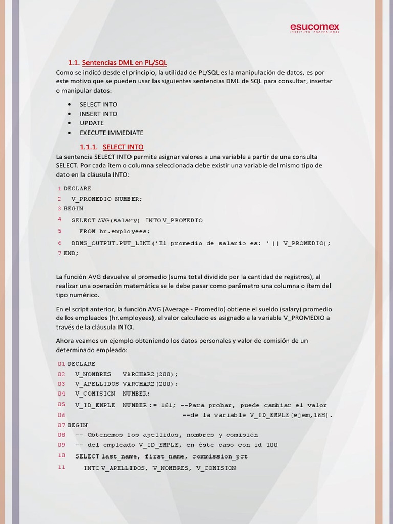 Sentencias DML en PL/SQL: Guía Completa | PDF | Pl / Sql | SQL