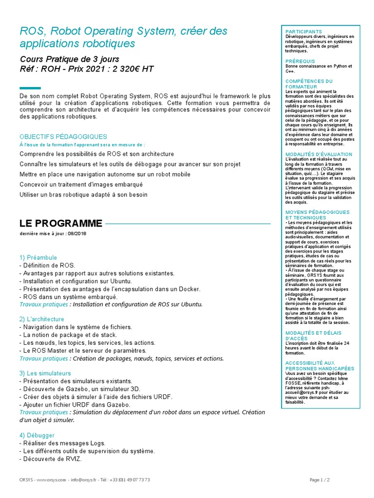 Formation ROS : Créez des applications robotiques | PDF | Pédagogie ...