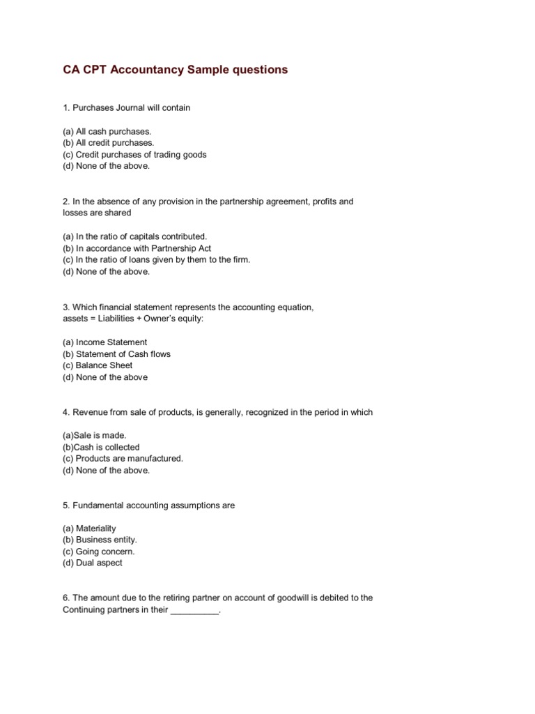 CPT Accounting Sample Questions | PDF