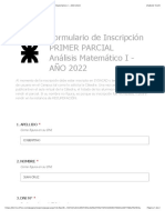 Formulario de Inscripción PRIMER PARCIAL Análisis Matemático I - AÑO 2022