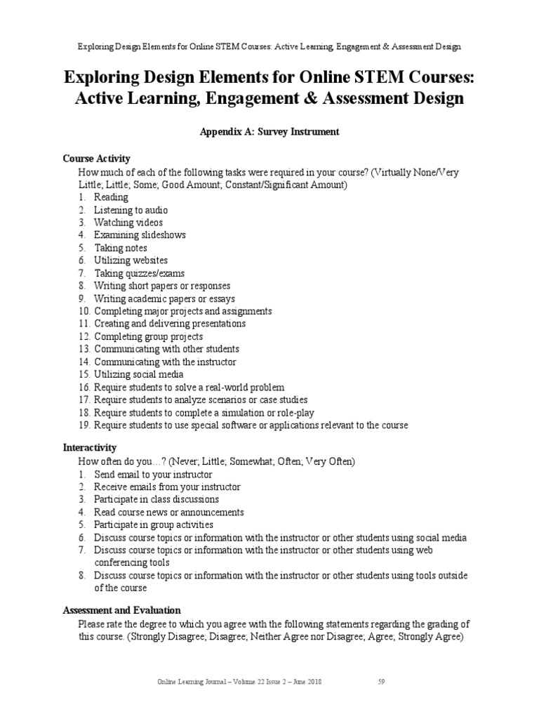 STEM Course Engagement Survey Instrument | PDF | Educational Technology ...
