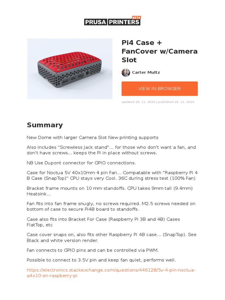 Raspberry Pi 4 Case with Fan & Camera Slot | PDF | Raspberry Pi ...