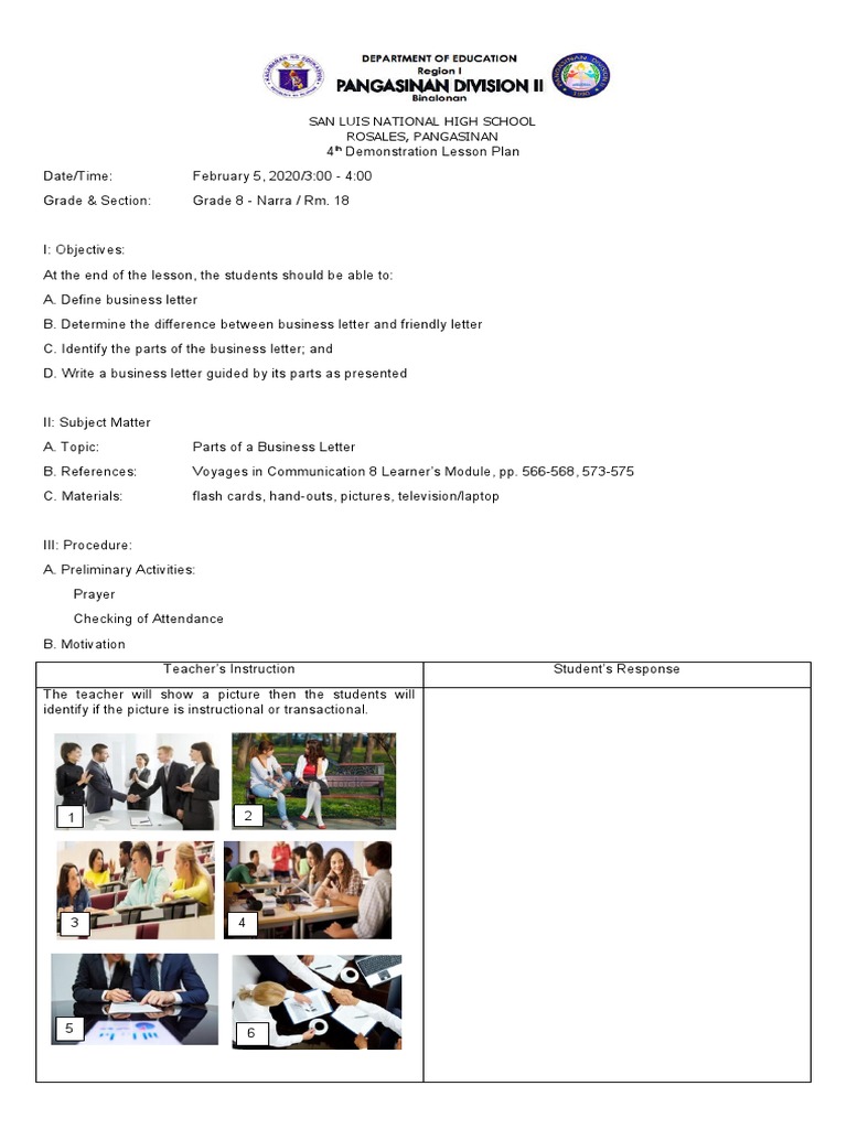 Grade 8 Business Letter Lesson Plan | PDF | Teachers | Lesson Plan