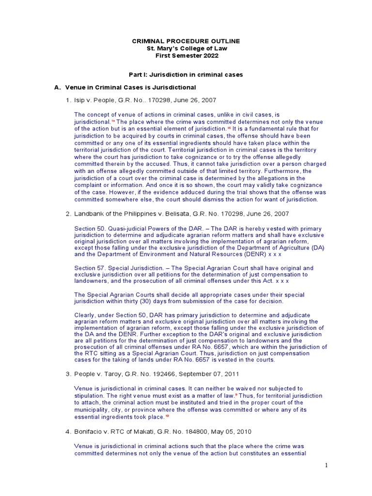 Criminal Procedure Jurisdiction Overview | PDF | Jurisdiction | Plea