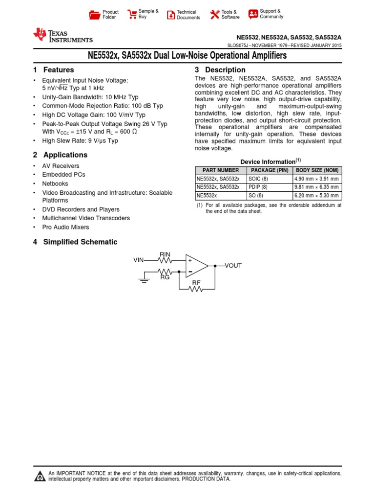 Ne5532 Datasheet | PDF | Amplifier | Operational Amplifier