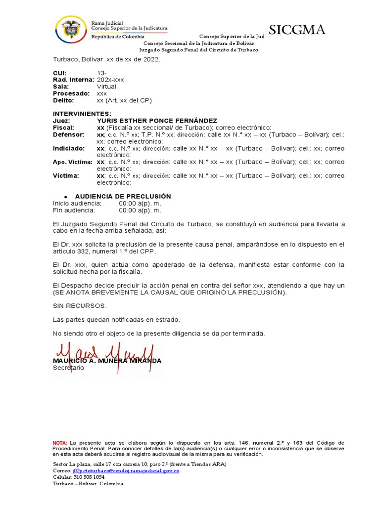 Modelo Acta - Preclusión | PDF