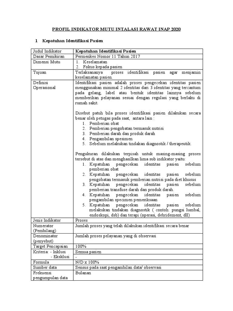 INDIKATOR MUTU INTALASI RAWAT INAP 2020 Fix PDF