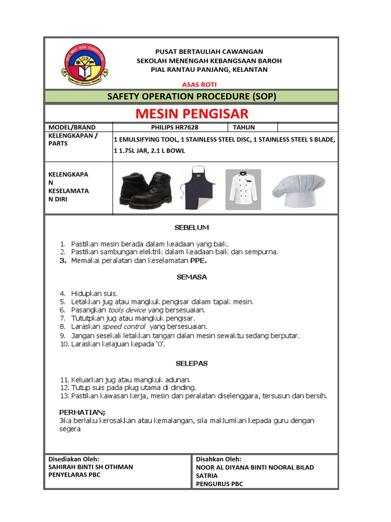 SOP FOOD PROCESSOR PDF