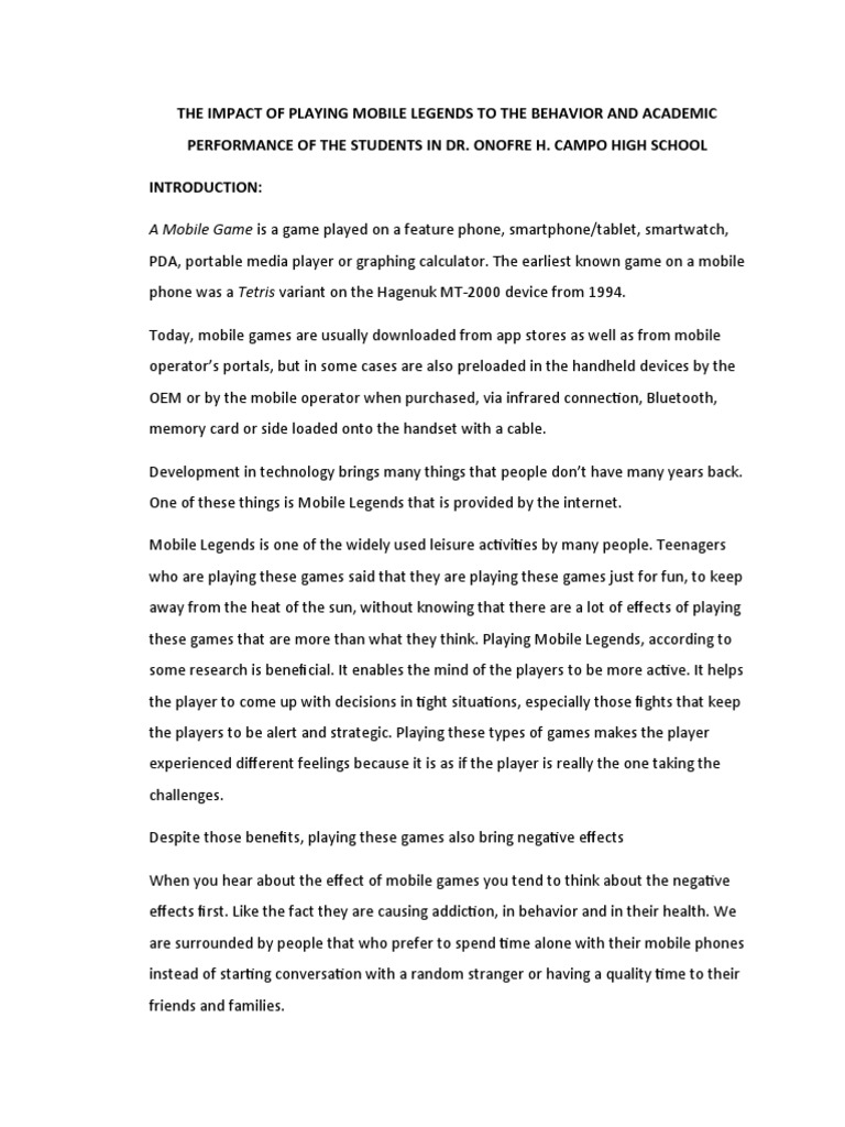 The Impact of Playing Mobile Legends To | PDF