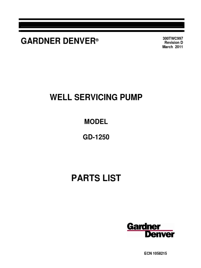 GD-1250 Total Pump Parts List - 300TWC997 - D | PDF | Valve | Damages