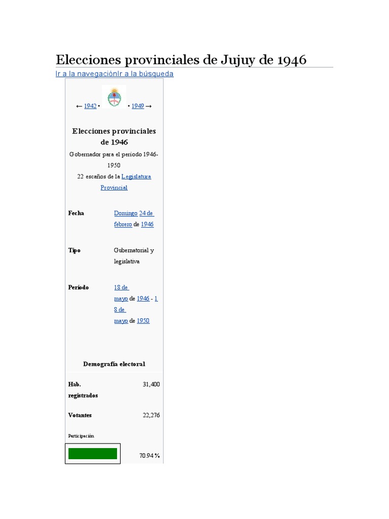 Elecciones Provinciales de Jujuy de 1946 PDF Elecciones Gobierno