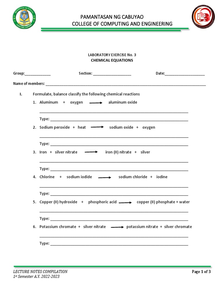 COE 102 LABRATORY EXERCISE No. 3 WEEK 3 Chemical Nomenclature | PDF ...