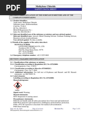 Methylene Chloride Msds Science Lab