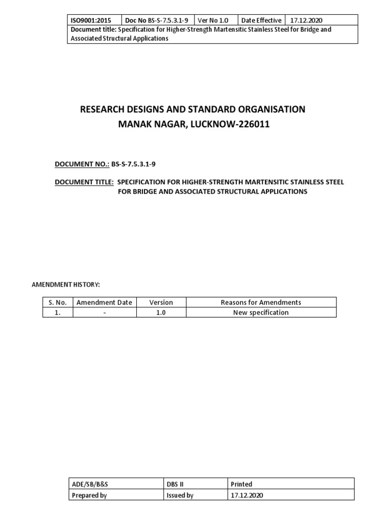 Martensitic Stainless Steel Spec for Bridges | PDF | Heat Treating ...