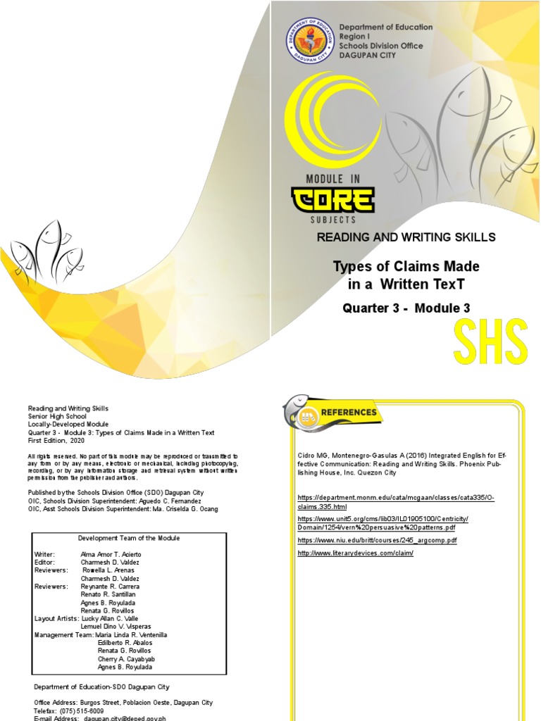 Final SHS Reading and Writing Skills Q3 Module 3 Types of