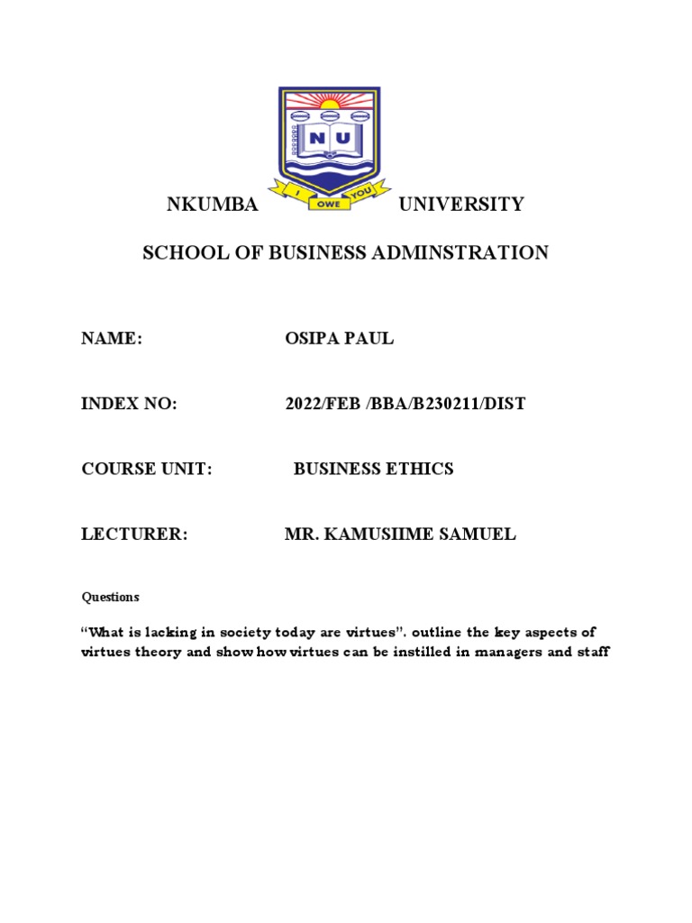 Importance of virtue theory in business management pdf virtue