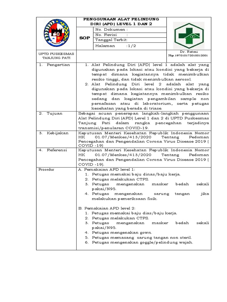Panduan Penggunaan APD Level 1 dan 2 | PDF | Sains & Matematika