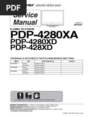 Pioneer Pdp 4280xa Pdp 4280xd Pdp 428xd
