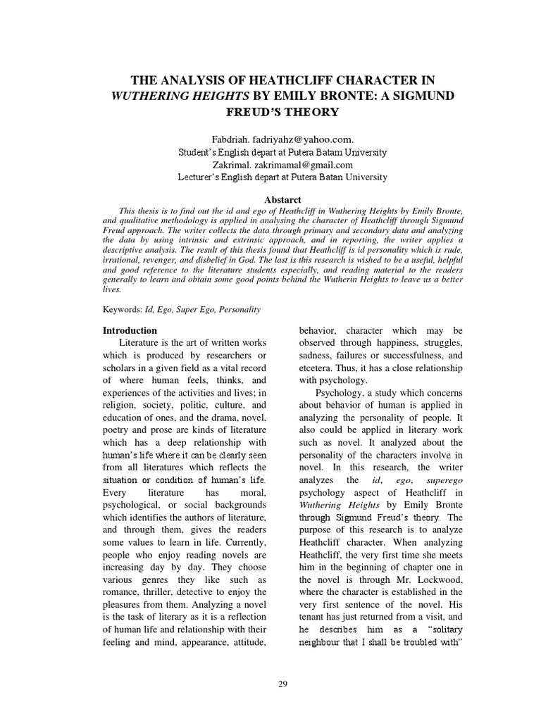 Analysis of Heathcliff Character PDF Wuthering Heights Heathcliff