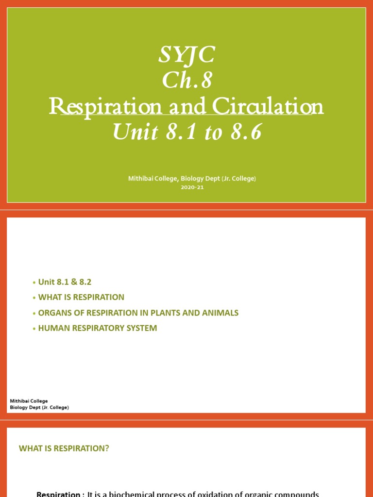 SY 8 Respiration and Circulation (Unit 8.1 To 8.6) PDF Exhalation