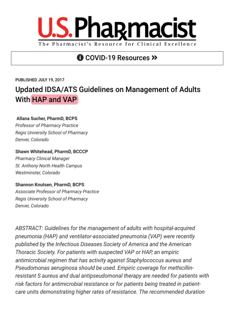 Updated IDSA ATS Guidelines On Management of Adults With HAP and VAP PDF Methicillin