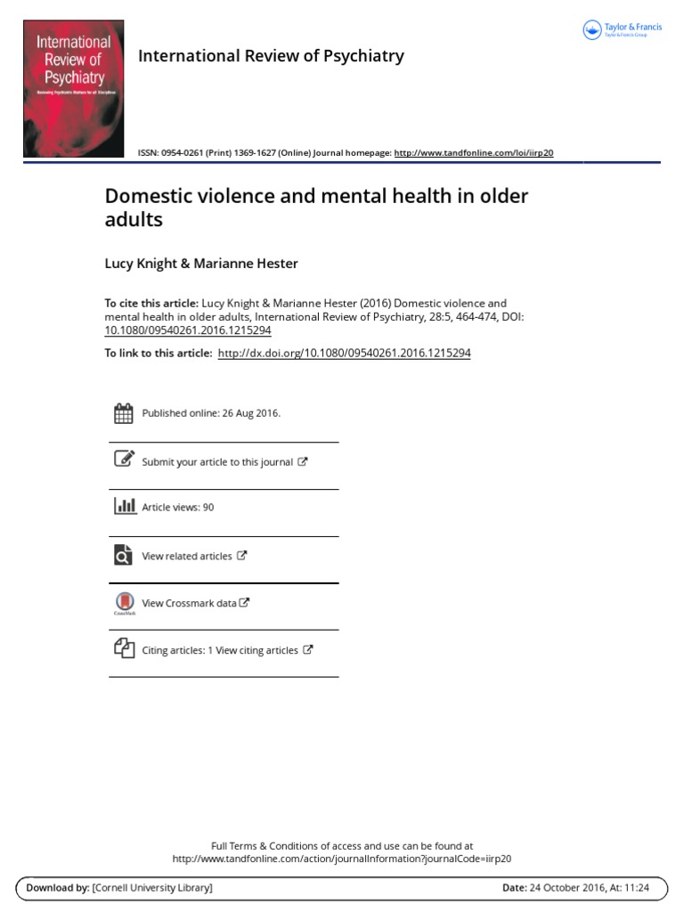 Domestic Violence and Mental Health in Older Adults: International ...