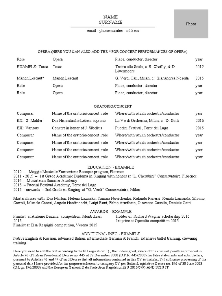 Opera Singer CV Guidelines | PDF | Opera | Performing Arts