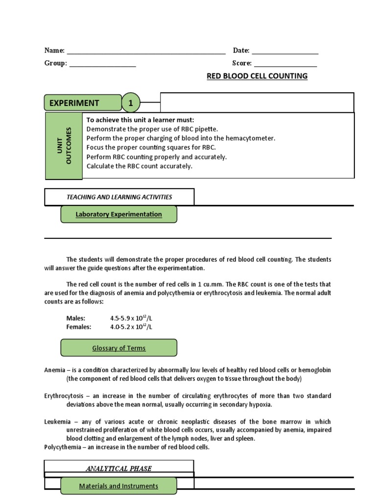 LAB1 - RBC | PDF | Red Blood Cell | Blood Cell
