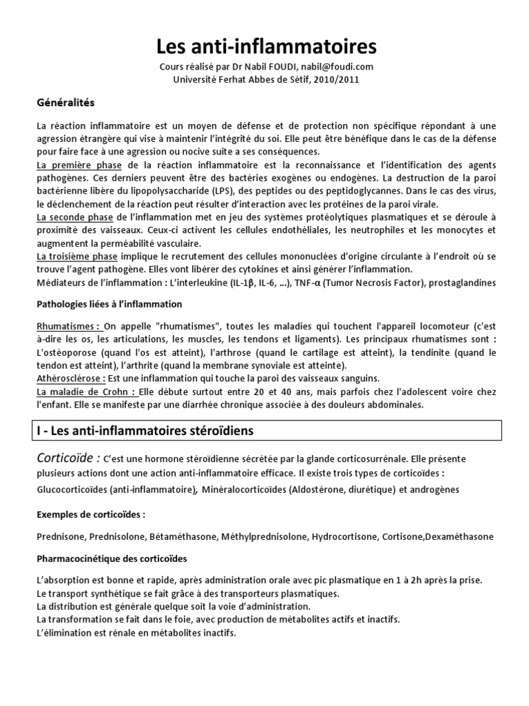 Anti Inflammatoires | PDF | Corticoïde | Anti-inflammatoire non stéroïdien