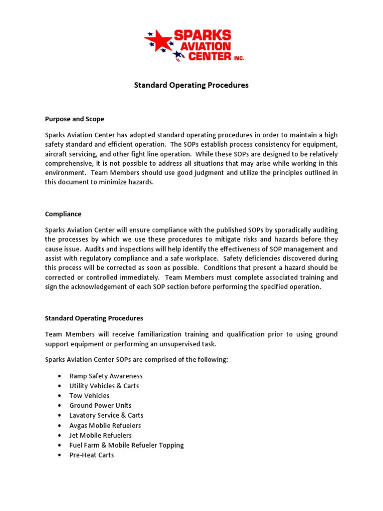 Fueling Safety Standard Operating Procedures PDF Aircraft Vehicles