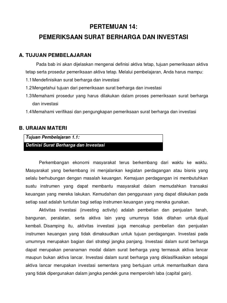 Modul 14 Pemeriksaan Surat Berharga Dan Investasi PDF