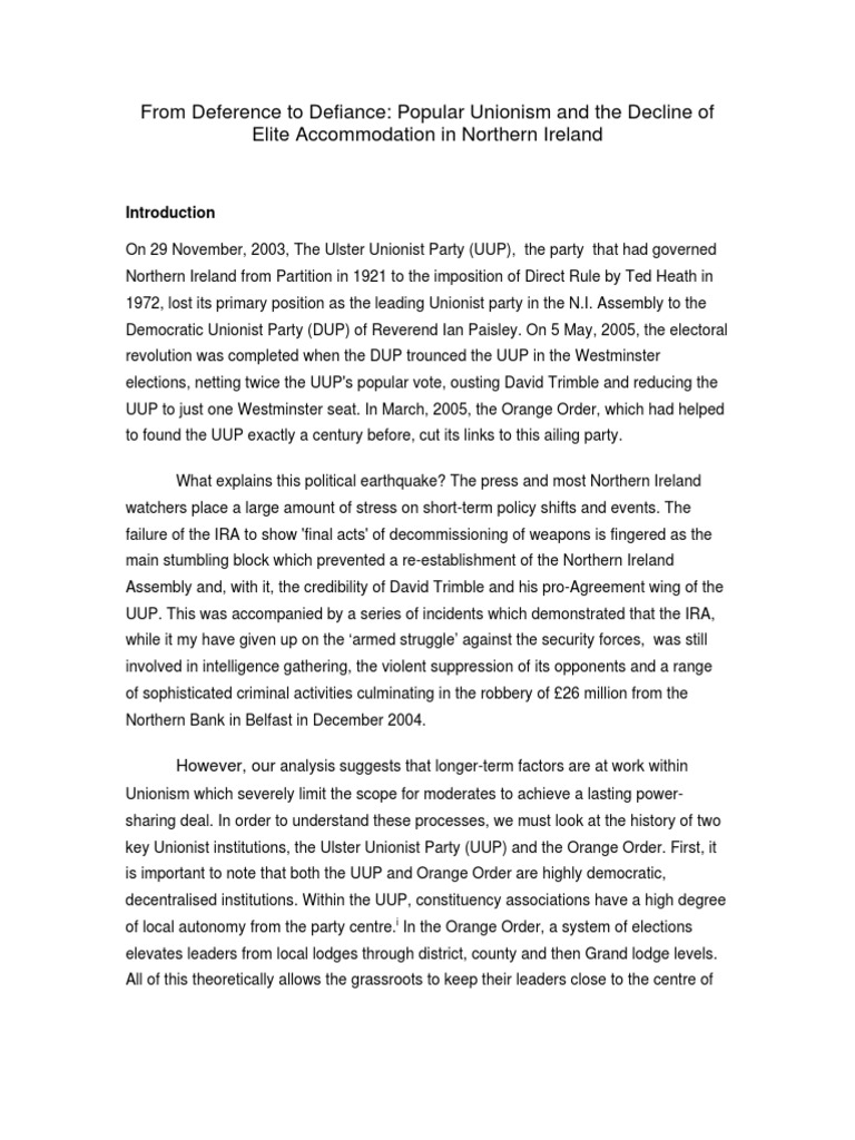 Unionism's Shift: From Elite to Grassroots | PDF | Unionism In Ireland ...