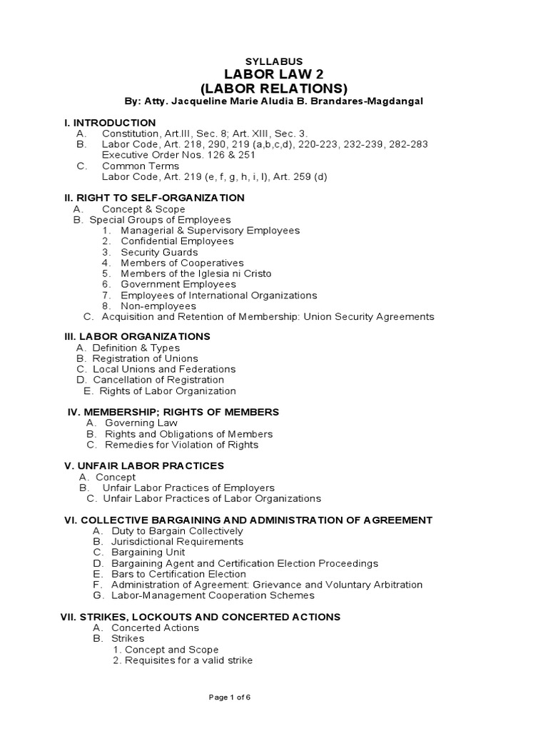 Labor Law 2: Labor Relations Syllabus | PDF | Strike Action ...