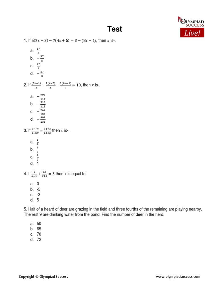 M8_MT_Linear_Equation_Questions PDF Mathematical Objects