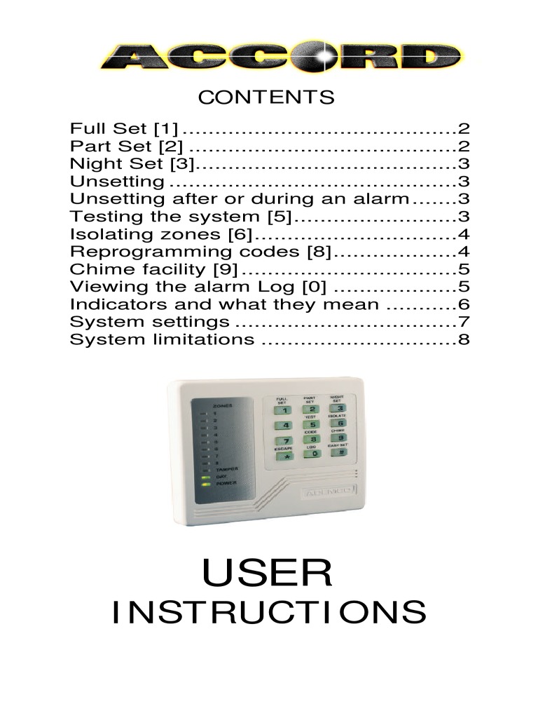 Accord User Guide PDF Security Alarm Manufactured Goods