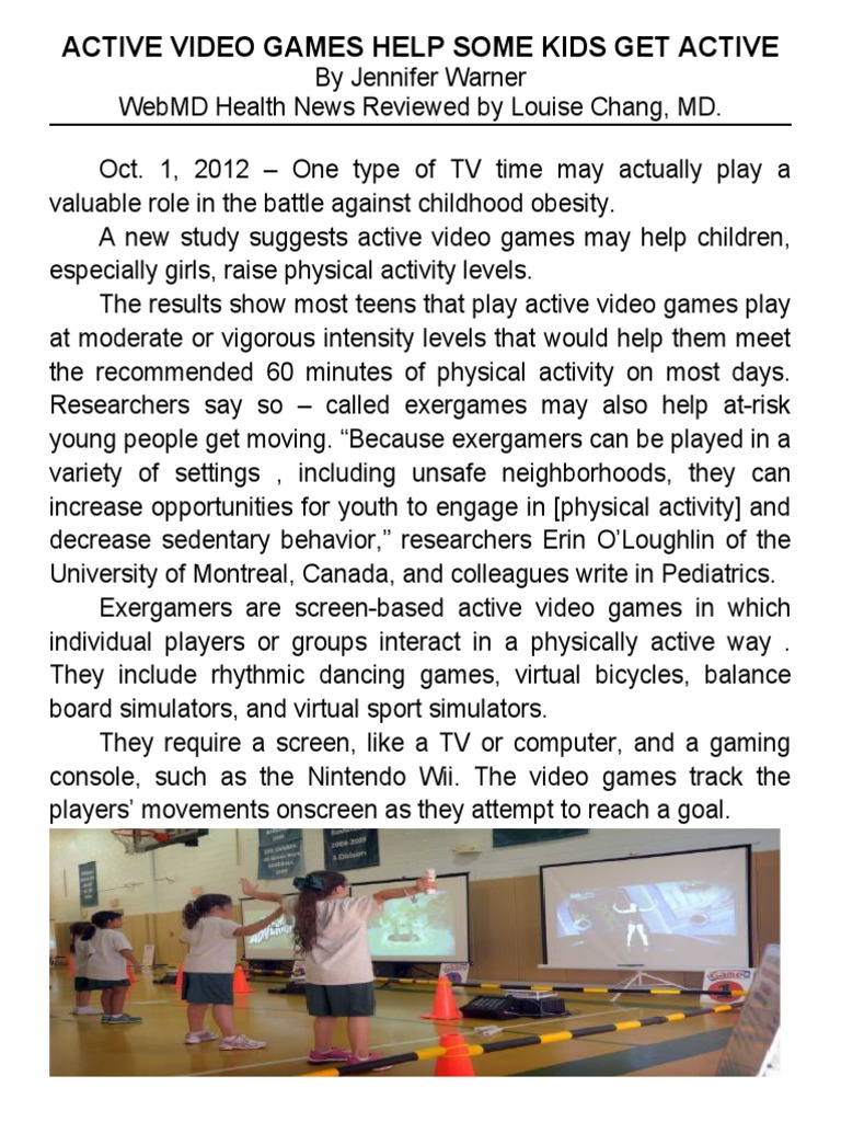 Active Video Games Help Some Kids Get Active PDF Video Games