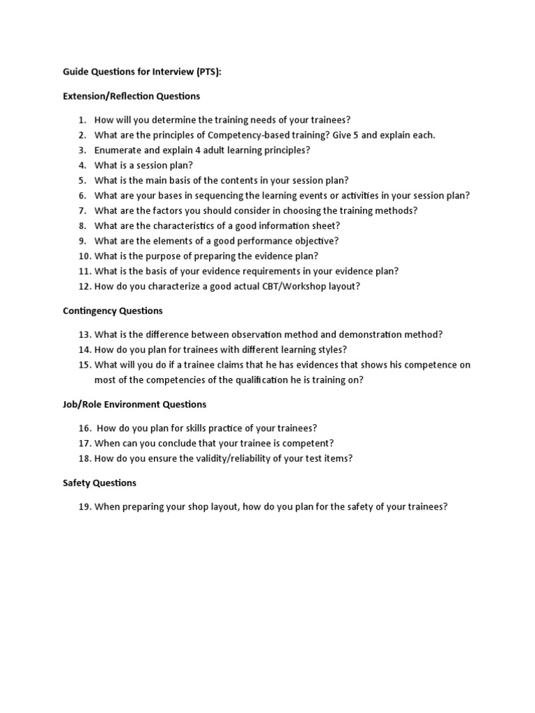 Guide Questions For Interview Pts Pdf