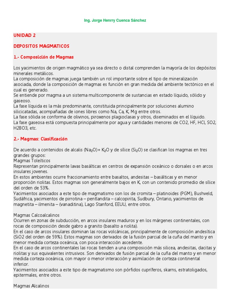 Depósitos y Procesos de Magmas | PDF | Magma | Roca (geología)